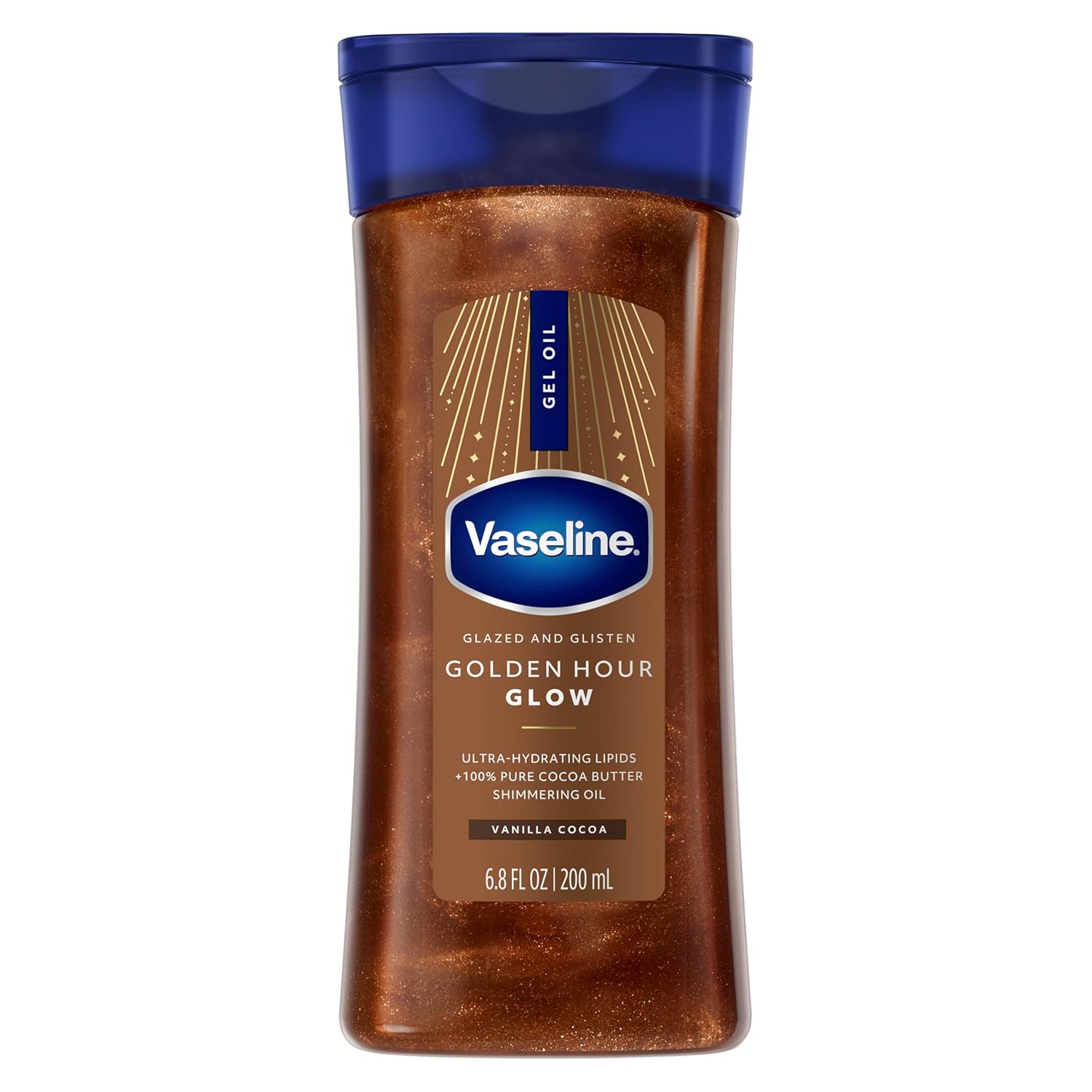 Vaseline Glazed and Glisten Golden Hour Glow Vanilla Cocoa Shimmering Body Gel Oil 200ml