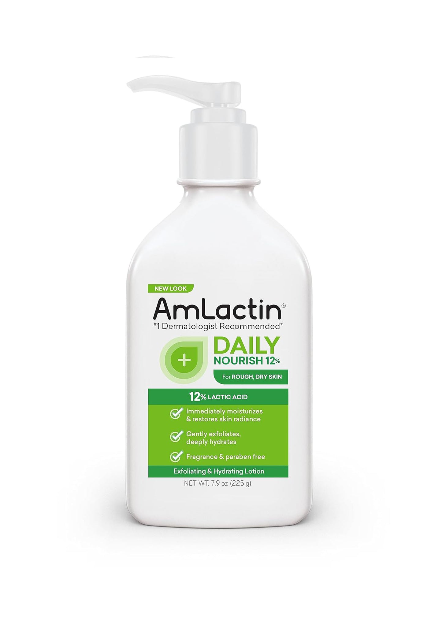 AmLactin Daily Moisturizing Lotion voor droge huid -pompfles - bodylotion met 12% melkzuur - Dermatoloog - 225g