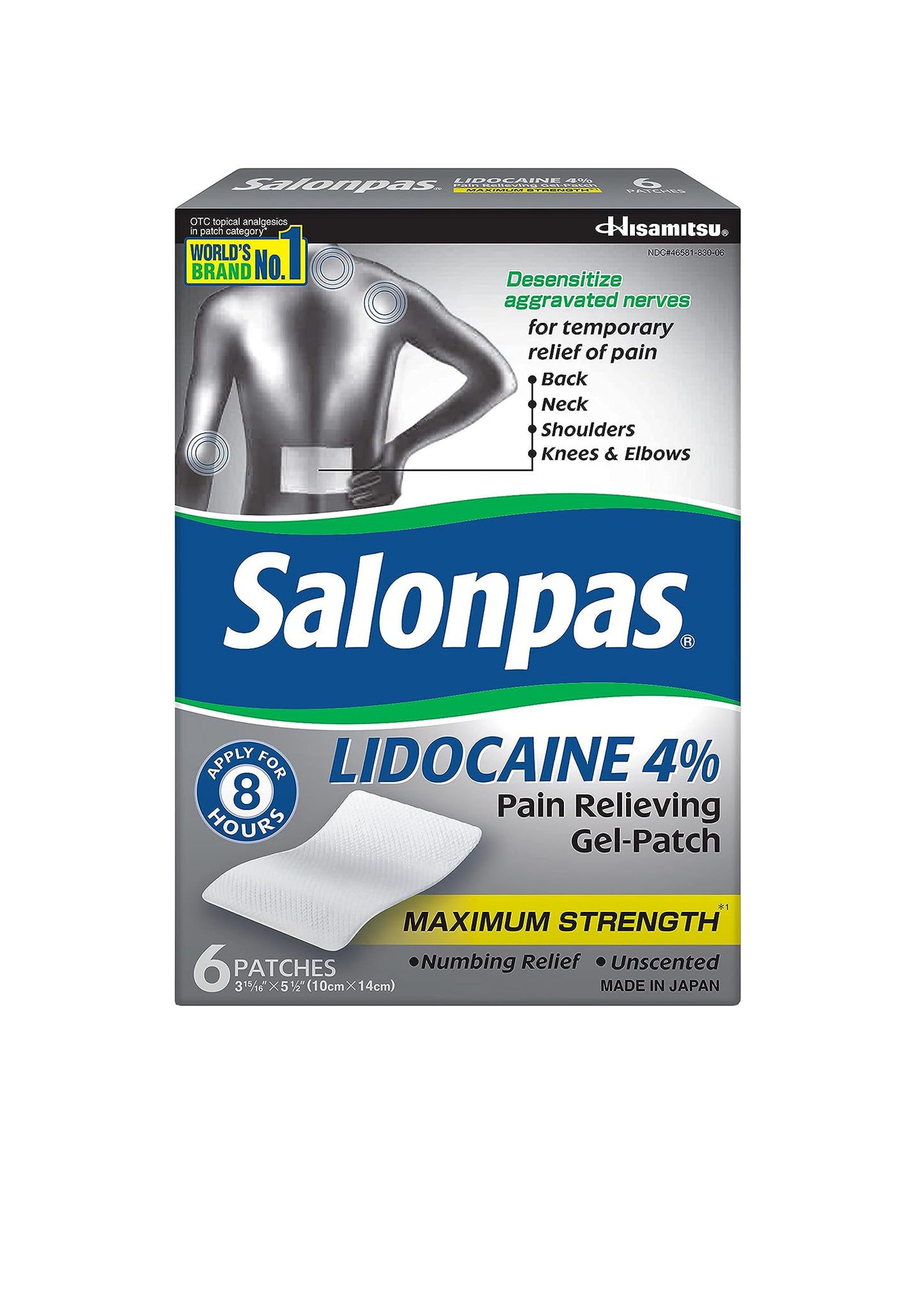 Salonpas - Lidocaïne Maximale Sterkte Pijnstillende Gel-Patch - Warmtepleisters - 6 Patches