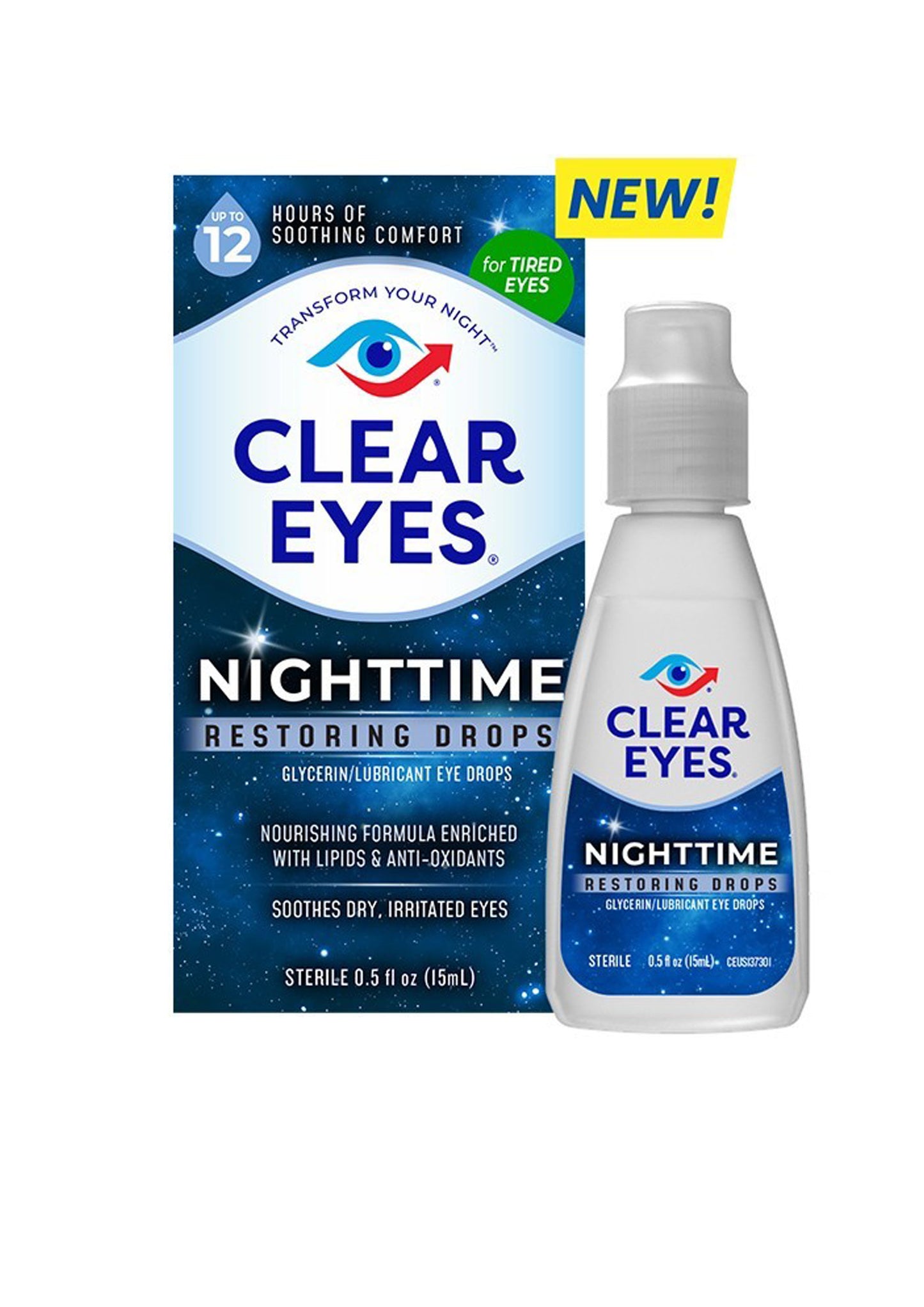 Clear Eyes Nighttime Restoring Eyes Drops, Nighttime Relief Dry Eye Drops - 15ml