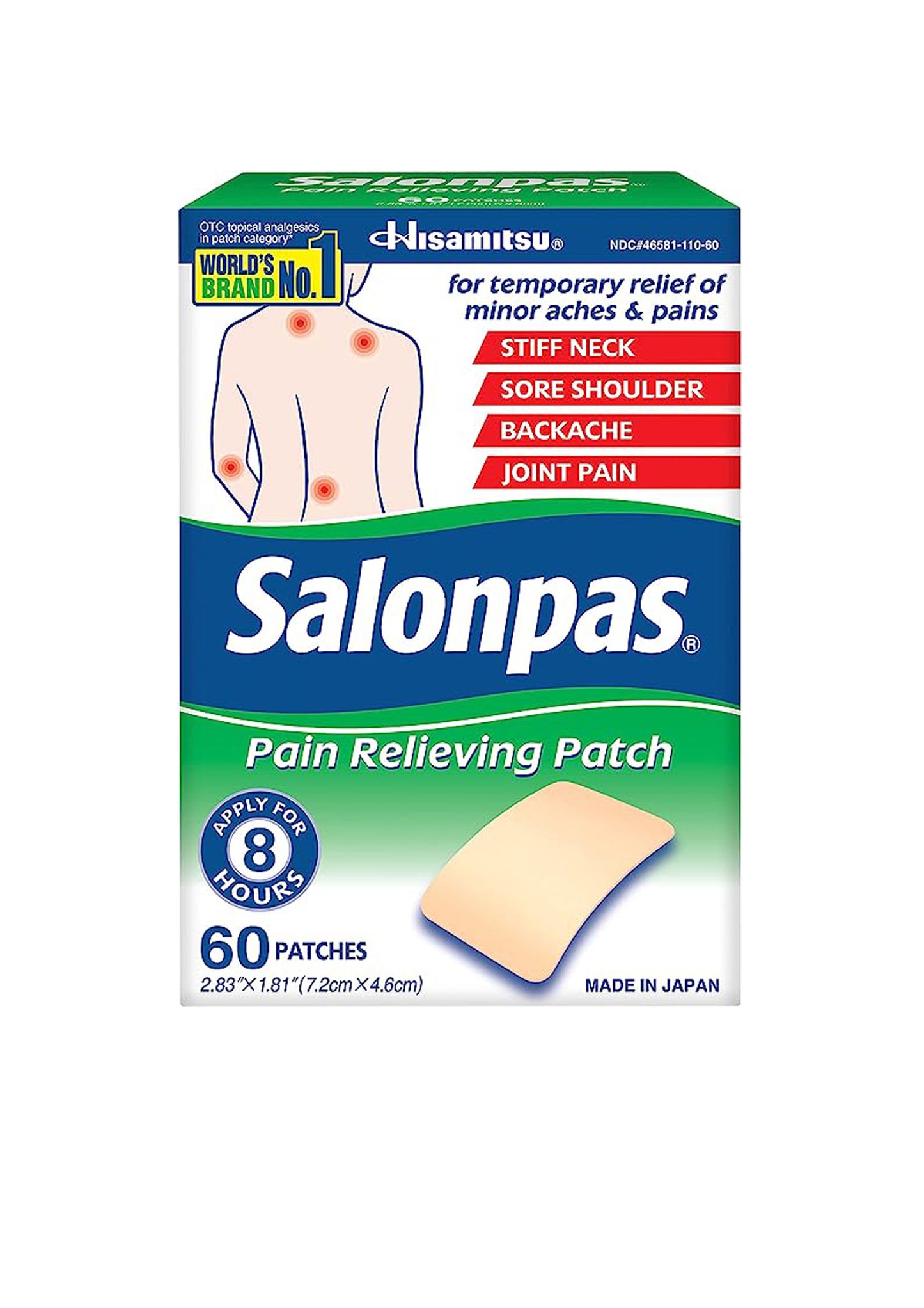 Salonpas - Pijnstillende pleister - 8-uur pijnverlichting - Warmtepleisters - 60 pleisters