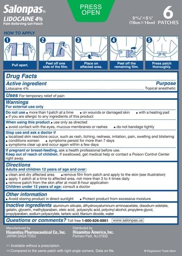 Salonpas - Lidocaïne Maximale Sterkte Pijnstillende Gel-Patch - Warmtepleisters - 6 Patches