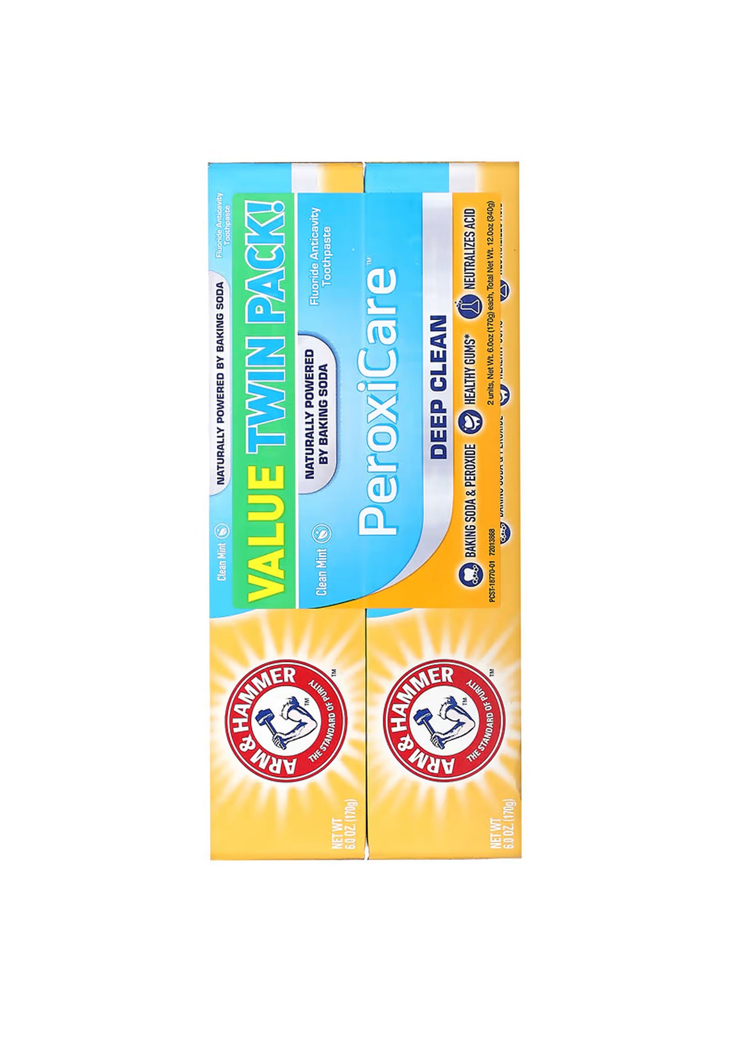 Arm & Hammer, PeroxiCare, Deep Clean, fluoride tandpasta tegen gaatjes, Clean Mint, 2-pack, (170 g)