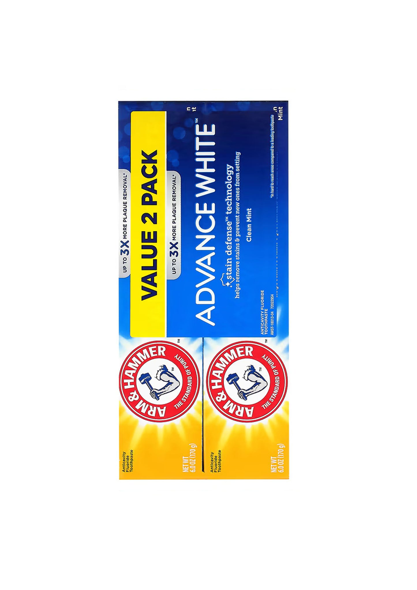 Arm & Hammer, Advance White, Anticavity fluoridetandpasta, Clean Mint, 2 Pack, 6(170 g)