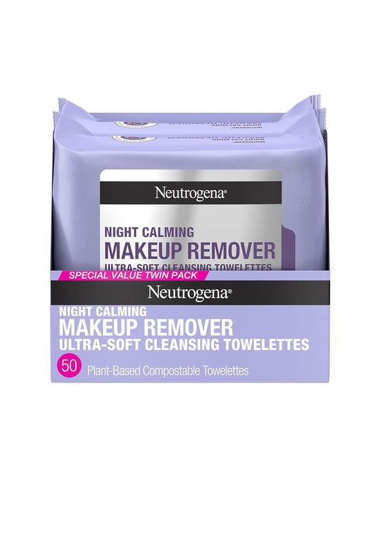 Neutrogena Makeup Remover Night Calming Cleansing Towelettes -Remove Dirt, Oil & Makeup, 25 ct, Twin Pack