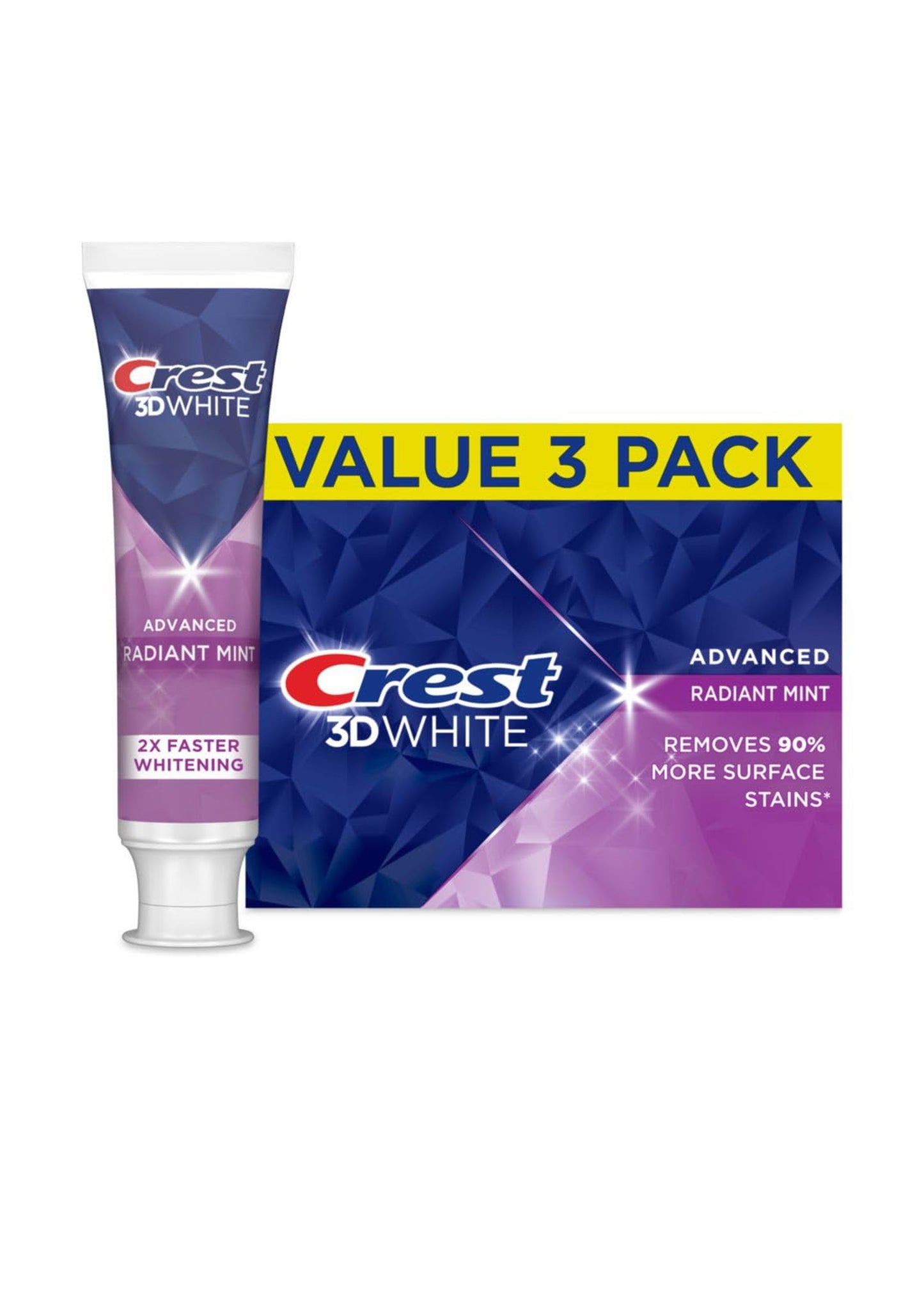 Crest 3D White Advanced Teeth Whitening Toothpaste, Radiant Mint - 3 stuks