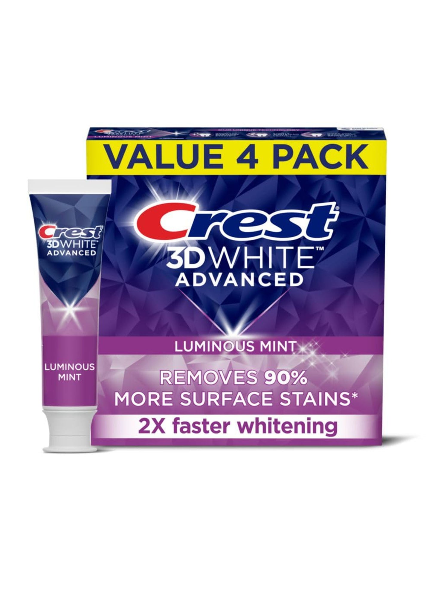 Crest 3D White Toothpaste, Advanced Luminous Mint, Teeth Whitening Toothpaste - 4x