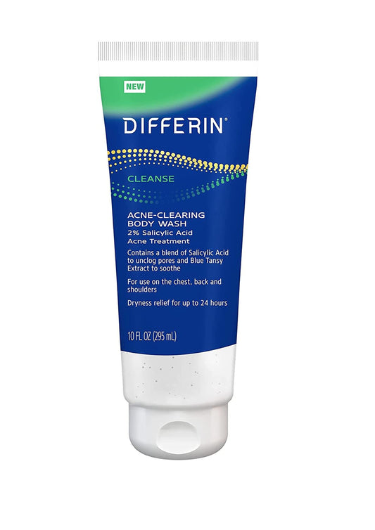 Differin Acne Body Wash - acnebehandelingsreiniger met salicylzuur, crème-tot-schuimformule voor rug, borst, schouders - 295ml