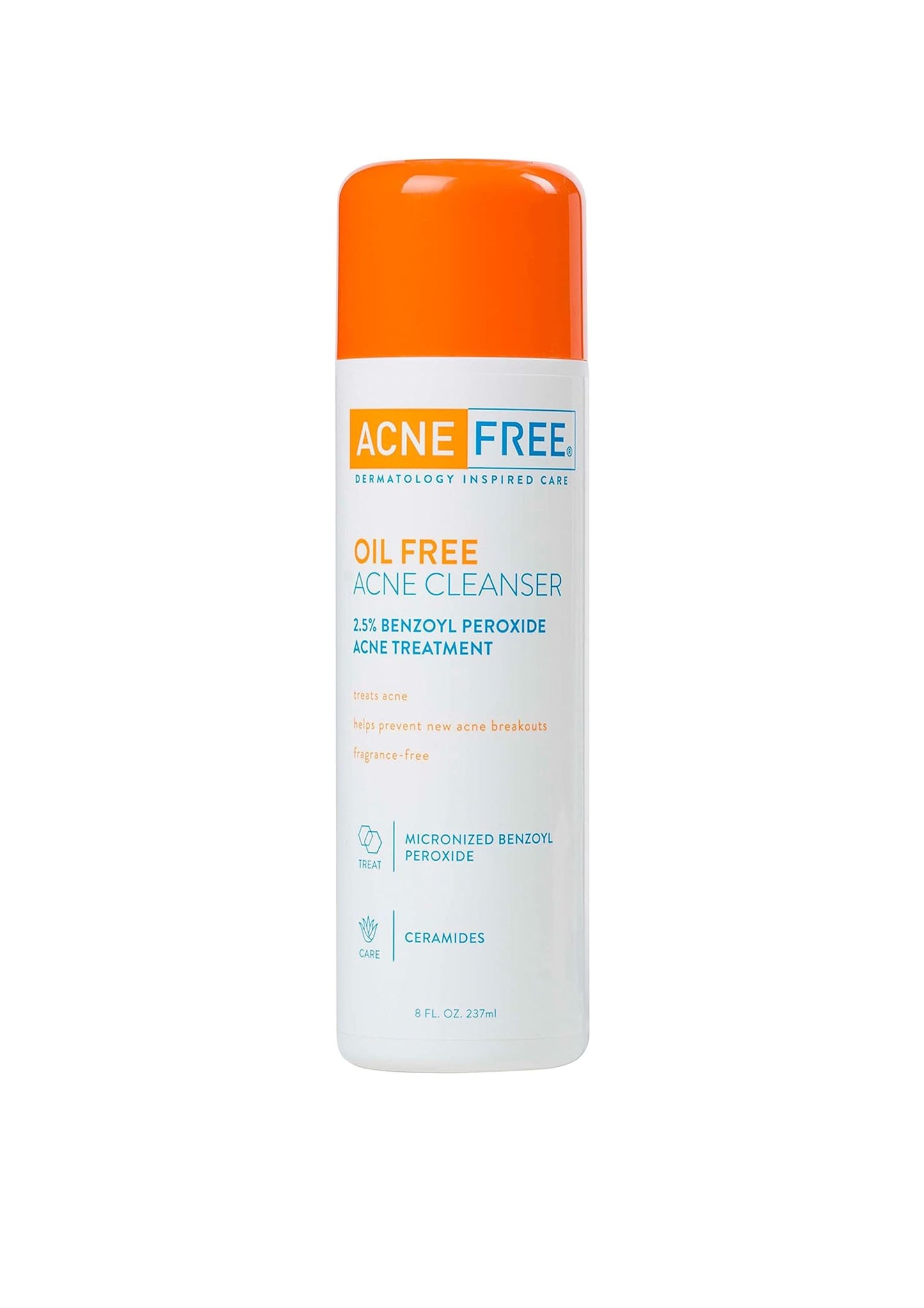 Acne Free Oil-Free Acne Cleanser, Benzoyl Peroxide 2.5% Acne Face Wash - Glycolic Acid 237ml