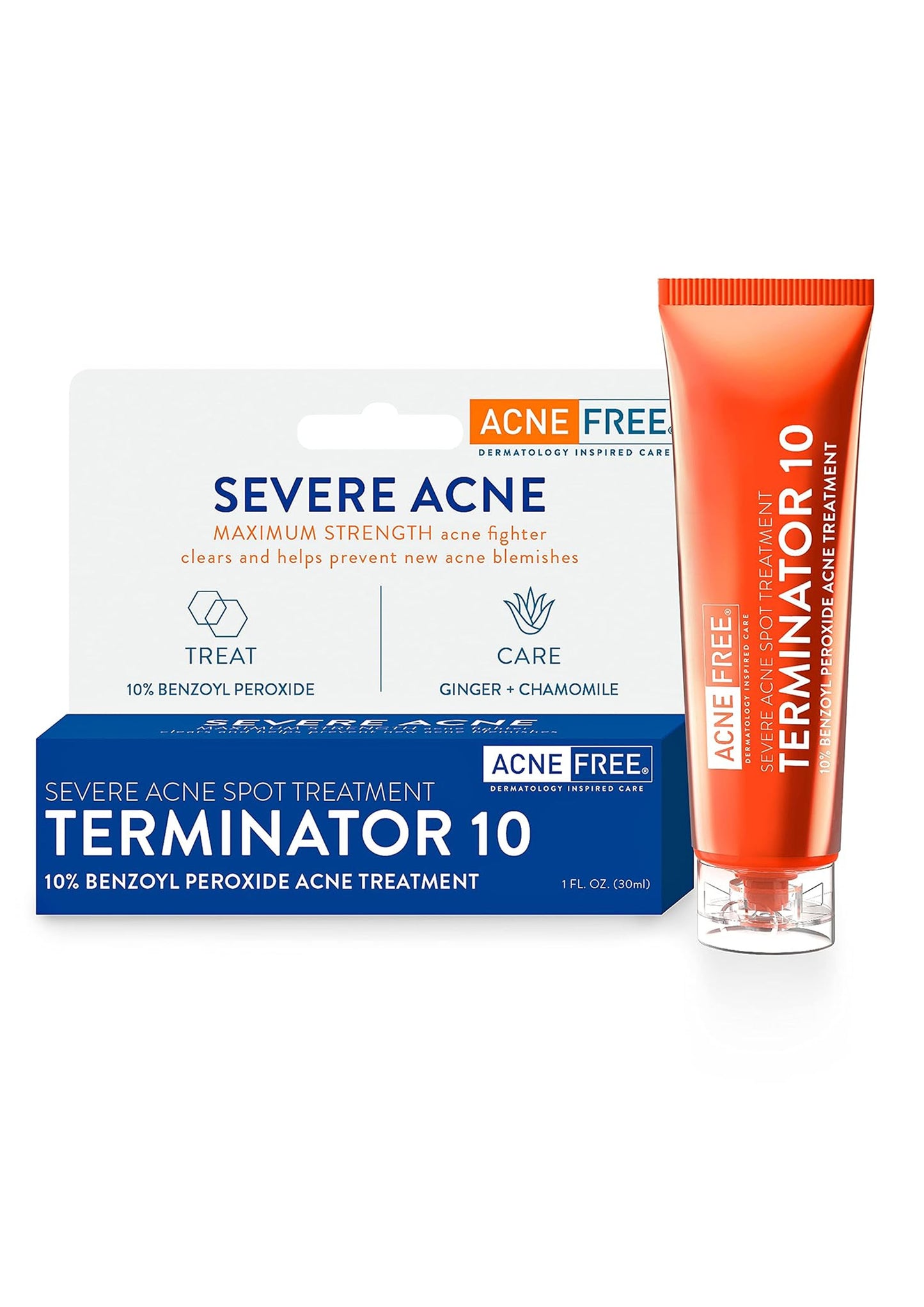 AcneFree Terminator 10 Acne Spot Treatment - Benzoyl Peroxide 10%  Acne Cream - 30ml