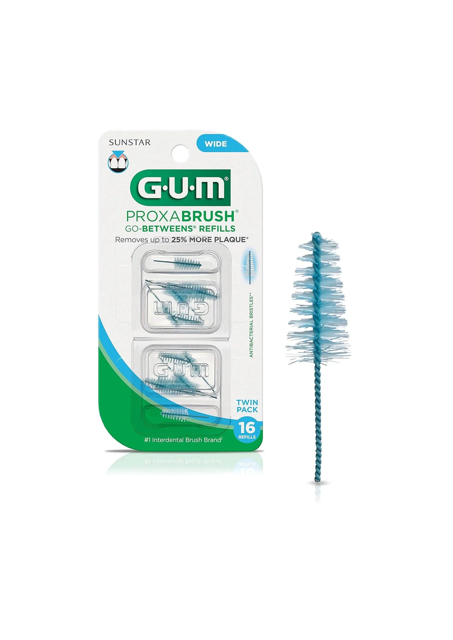 GUM Proxabrush Go-Betweens Navullingen - Breed - Compatibel met GUM Permanente Handgreep - Herbruikbare Borstels - Zachte Borstels, 16 stuks