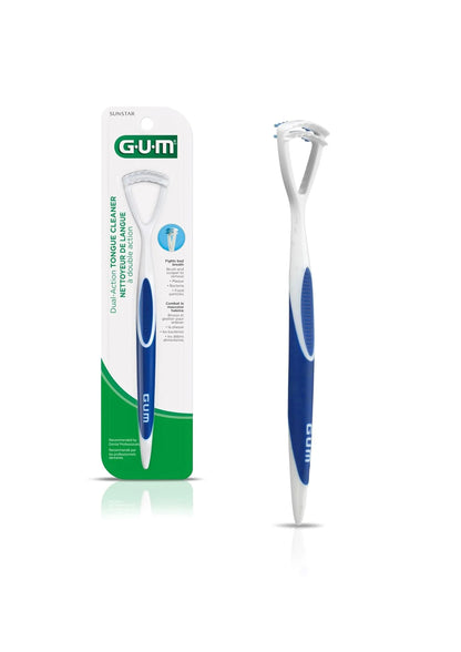 GUM Tongue Cleaner - Dual Action Soft Bristled Tongue Brush with Tongue Scraper for Better Hygiene - Bad Breath